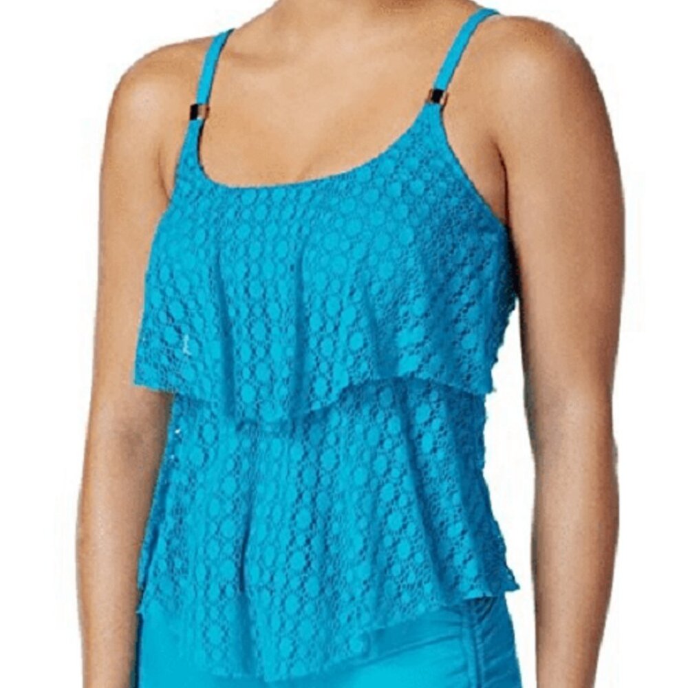 24th & Ocean Crochet Turquoise Tankini Top Swimsuit Separates Small New 4/25